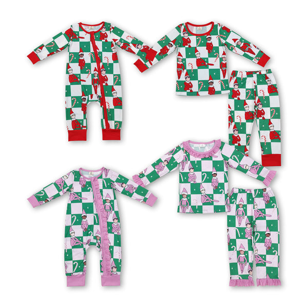 RTS kids matching christmas pajamas bamboo plaid christmas clothing