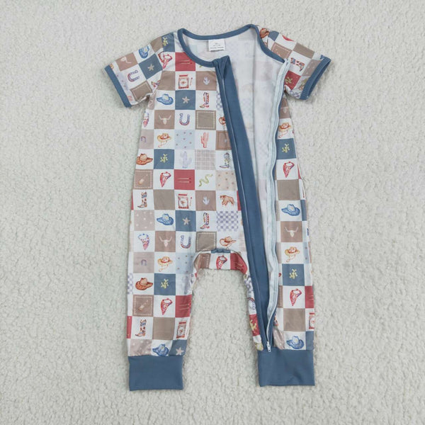 SR3098 RTS baby boy clothes cowboy boy summer romper zip romper USA warehouse 25.6.17