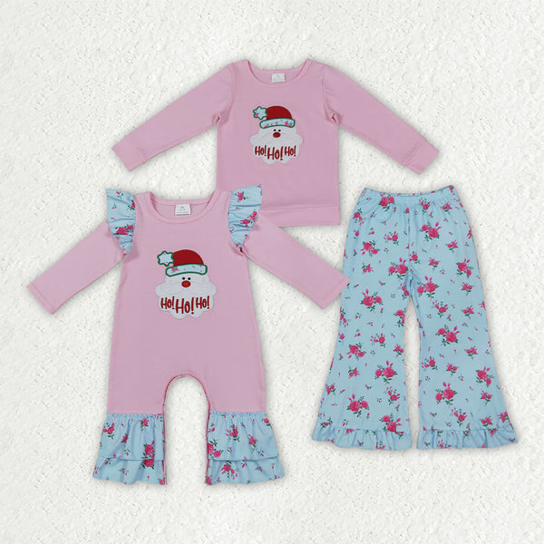 RTS Matching clothing kids christmas embroidery floral print baby girl long sleeve romper and outfit-2026.10.7