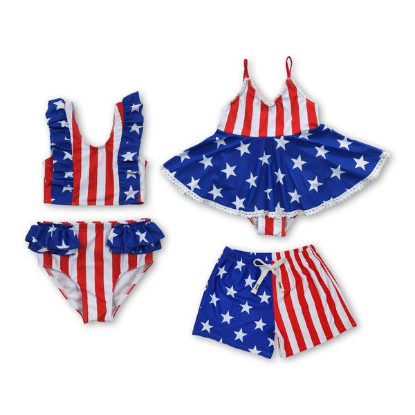 kids clothing RTS boys and girls summer matching 4th of July swim wear