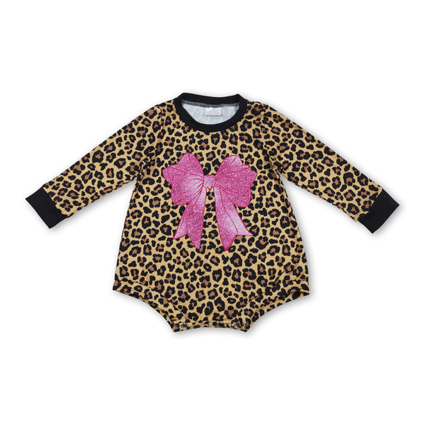 LR2775 RTS baby girl clothes leopard bow girl  winter bubble