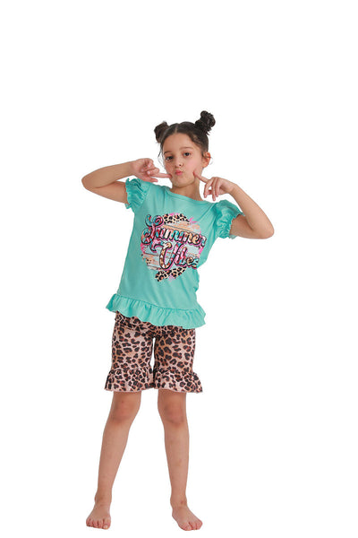 B12-30 girl clothes blue summer leopard short sleeve set-promotion 2024.3.16 $5.5