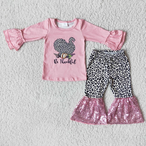 girls turkey sequin pink pumpkin thanksgiving winter set