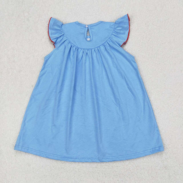 GSD1818 RTS 3-6M to 7-8T girl summer dress blue 4th of July clothes sailboat smock clothing