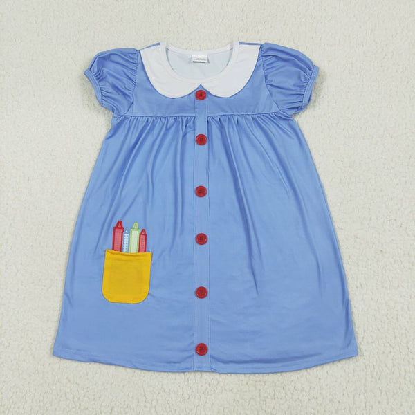 GSD1821 RTS toddler clothes crayon baby girl back to school day summer dress Embroidery