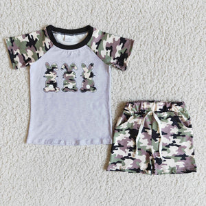 E5-14 baby boy clothes bunny rabbit short sleeve camouflage easter clothing set-promotion 2024.1.20