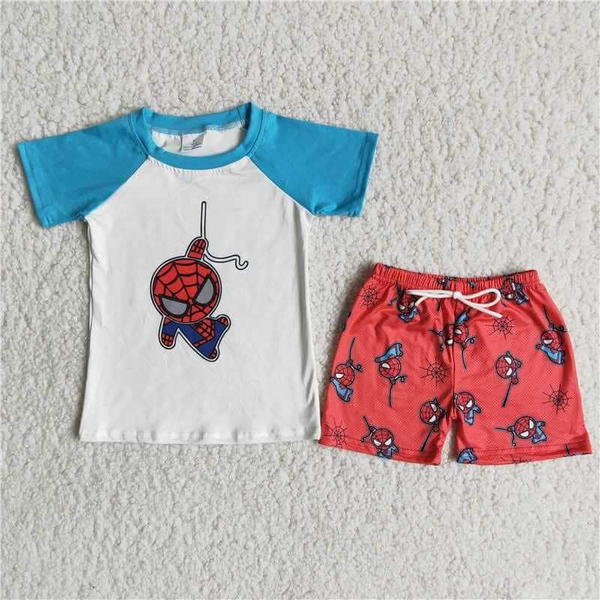 boy summer blue short sleeve cartoon set