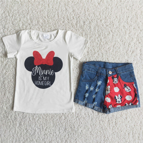 C15-19 girl clothes summer denim shorts 2pcs set