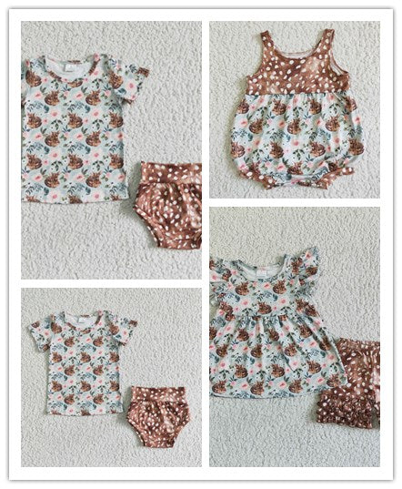 kids yellow deer matching summer clothes