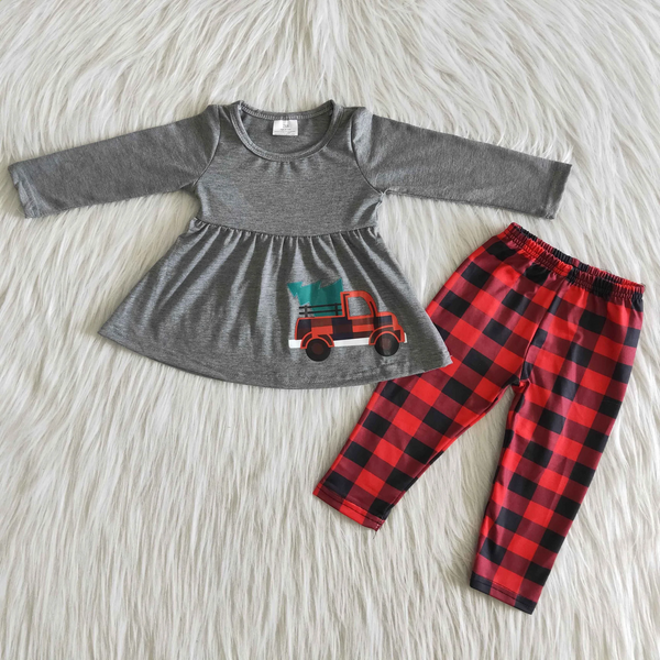 tree truck plaid matching christmas clothes