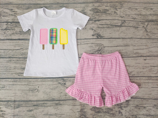 GSSO0157 baby girl clothes summer outfits popsicle girl summer shorts set