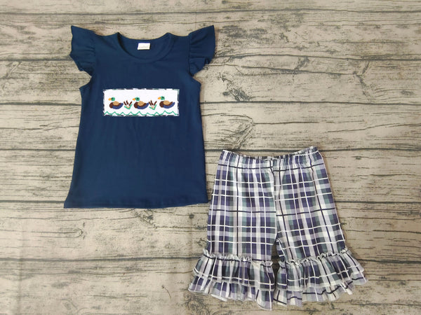 GSSO0156 baby girl clothes navy duck embroidery summer outfits