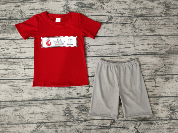 BSSO0144 baby boy clothes pocket summer outfits emboridery shorts set