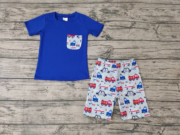 BSSO0121 baby boy clothes blue pocket summer outfits