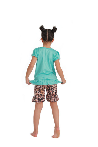 B12-30 girl clothes blue summer leopard short sleeve set-promotion 2024.3.16 $5.5