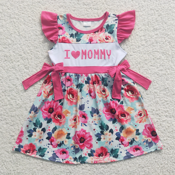 toddler girl clothes embroidery floral i love mum mother's day clothing