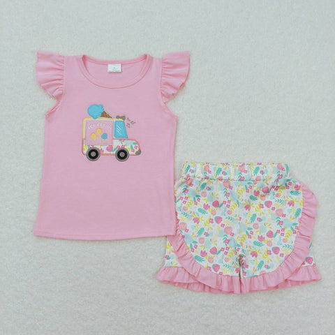 GSSO0644 RTS  baby girl clothes Ice cream cart embroidery toddler girl summer outfit