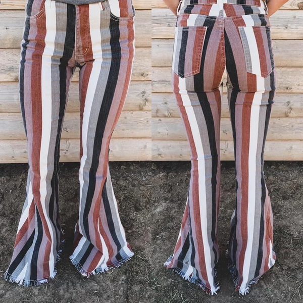 P0152 adult jeans women jeans stripe women bell bottom pant women flare pant 1