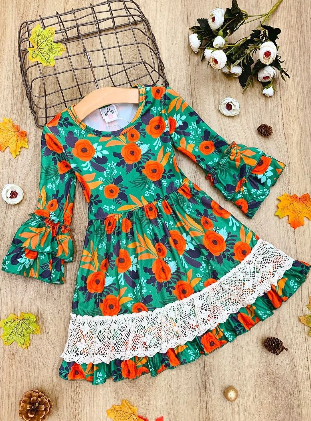 custom order MOQ:3pcs each design floral long sleeve girl winter dress 1