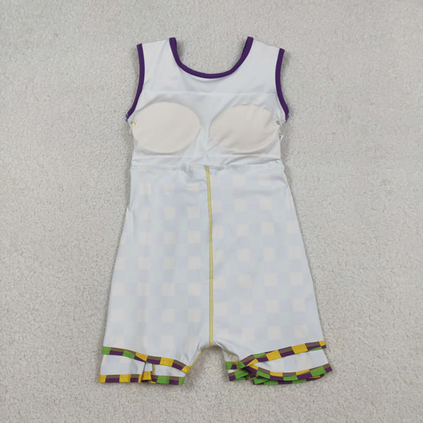 GSD2946 RTS toddler clothes mardi gras  purple plaid girl yoga summer dress
