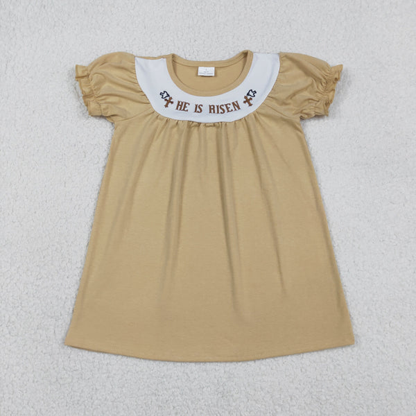GSD3123 RTS girl clothes he is risen embroidery easter clothes girl summer dresses