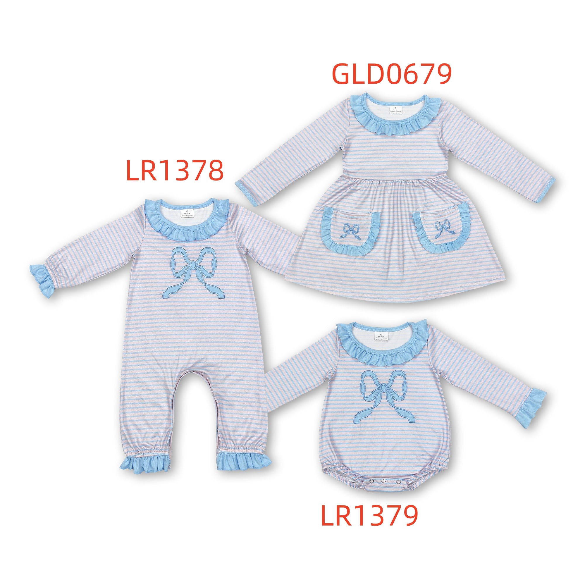 baby girl clothes blue bow embroidery girl winter matching clothes