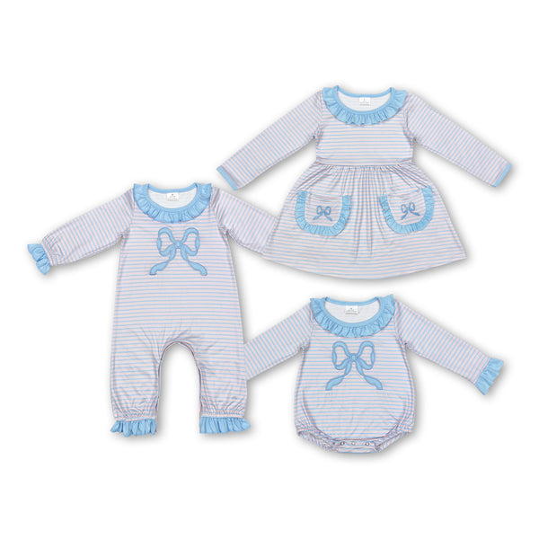 baby girl clothes blue bow embroidery girl winter matching clothes