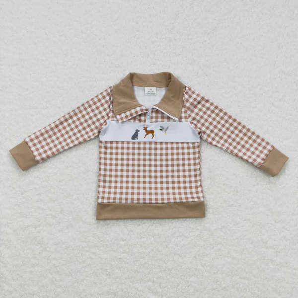 BT0345 RTS NO MOQ baby boy clothes embroidery mallard boy winter top