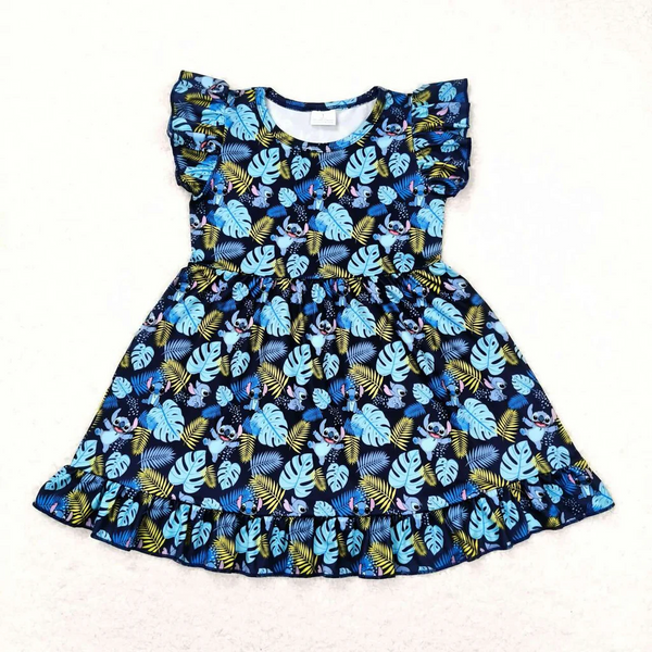 GSD0863 RTS baby girl clothes blue cartoon girl summer dress