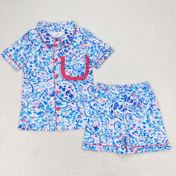 GSSO1097 RTS adult pajamas pocket painting women summer pajamas set