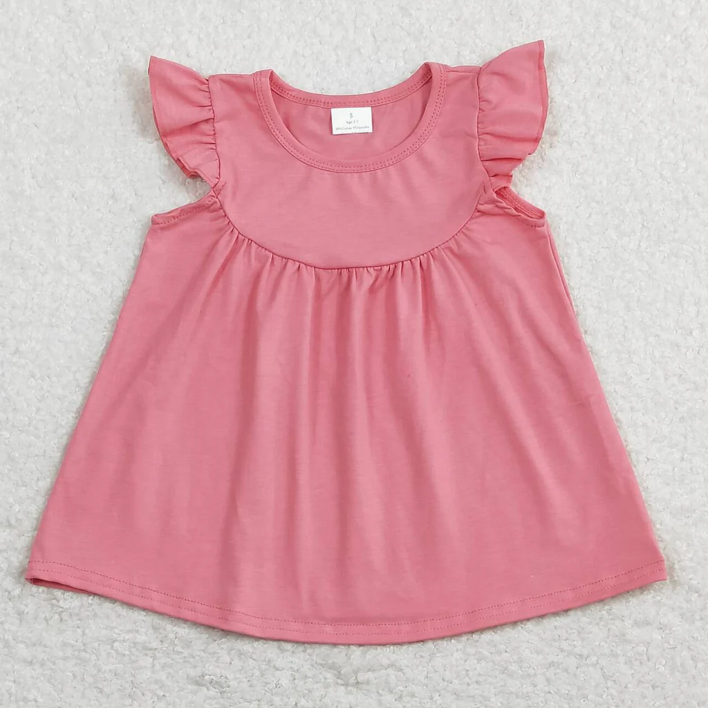 GT0462 RTS  baby girl clothes cotton solid pure pink girl summer top