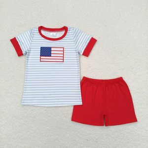 BSSO0684 RTS baby boy clothes embroidery 4th of July patriotic toddler boy summer outfits