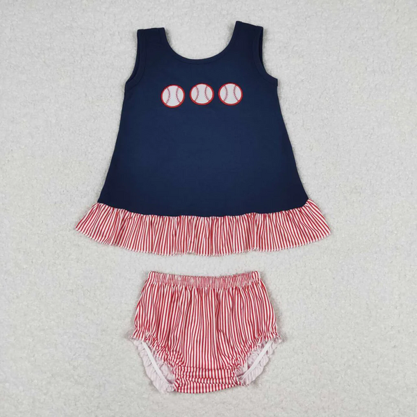 GBO0209 RTS baby girl clothes summer clothes baseball summer bummies set-embroidery