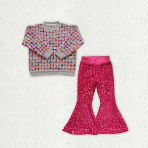 RTS toddler girl clothes sweater top+sequin set girl winter outfit 1