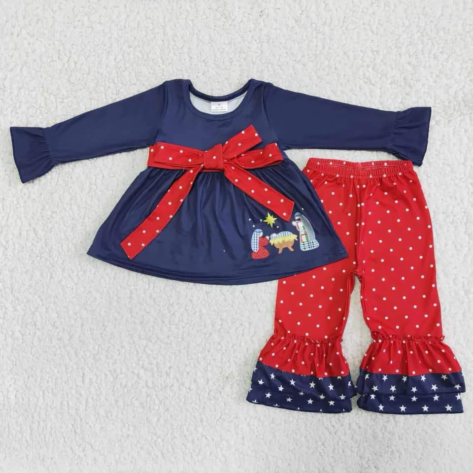 6 B1-2 girl winter jesus nativity navy winter long sleeve set-promotion 2024.10.26 $5.5