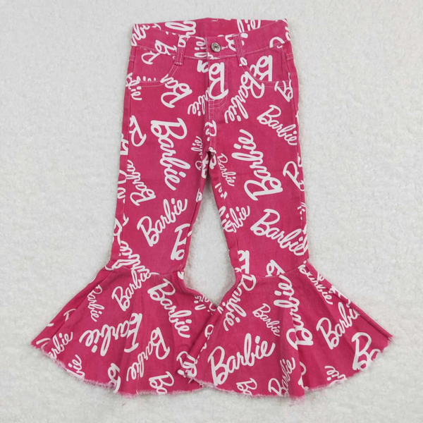 P0295 RTS toddler girl bell bottom hot pink jeans girl jeans girl pant