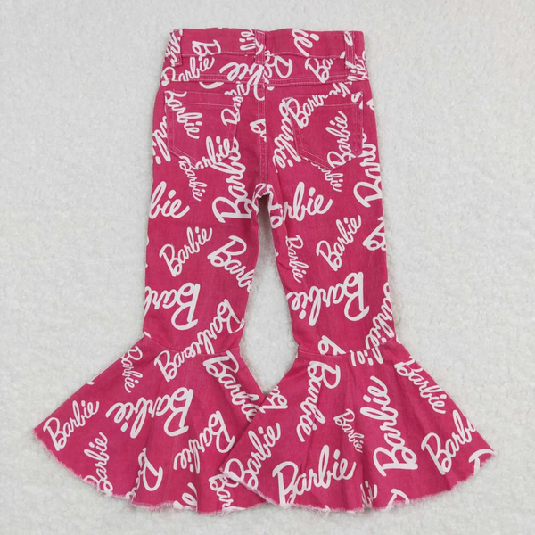 P0295 RTS toddler girl bell bottom hot pink jeans girl jeans girl pant