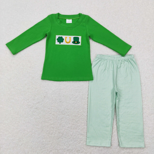 Kids clothing matching St. Patrick's Day clothing green embroideried outfit