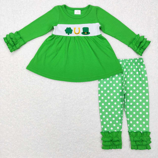 Kids clothing matching St. Patrick's Day clothing green embroideried outfit