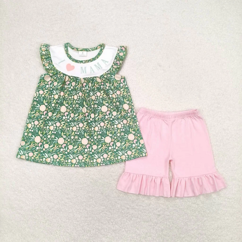 GSSO0913 RTS baby girl clothes l love mama floral  toddler girl summer outfit mother's day