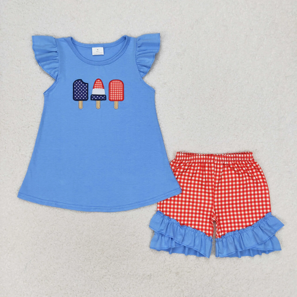 RTS kids clothing popsicle embroidery 4th of July patriotic clothing set