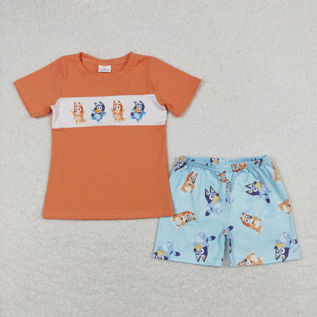 BSSO0668 RTS boy clothes cartoon dog boy summer outfits (print pattern)