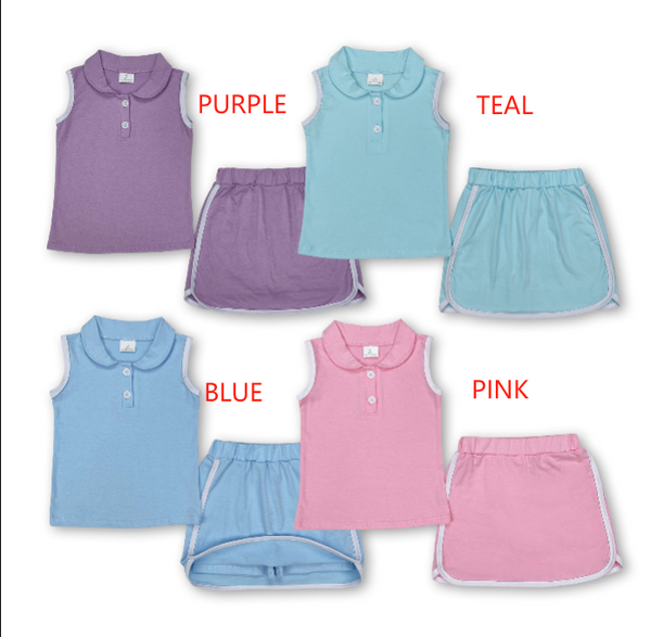 RTS girl summer clothing set solid color cotton girl summer shorts set