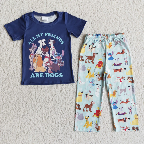 RTS kids clothes blue cartoon dog kids pants set matching clothes