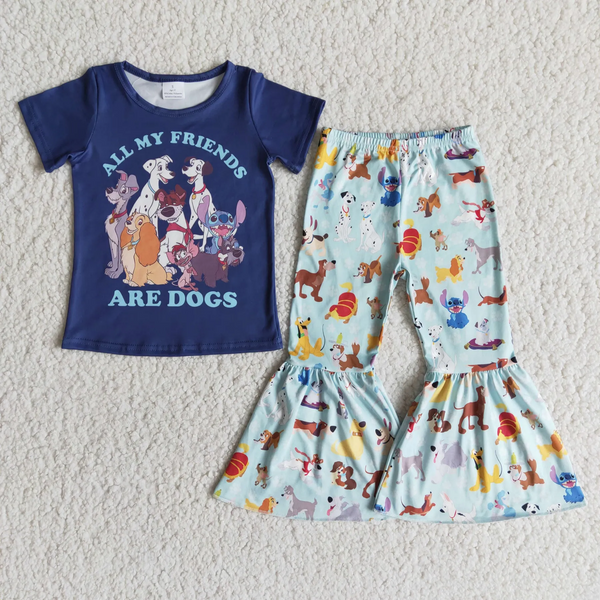 RTS kids clothes blue cartoon dog kids pants set matching clothes