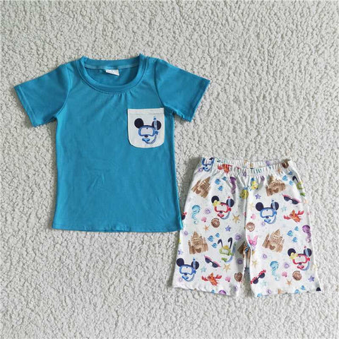 BSSO0038 kids clothing blue cartoon summer set-promotion 2024.4.5 $5.5