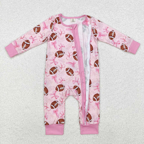 LR1595 RTS baby girl clothes football girl winter romper zipper romper-Bamboo