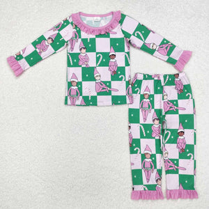 GLP1843 RTS toddler girl clothes girl winter christmas set plaid pajamas set-bamboo