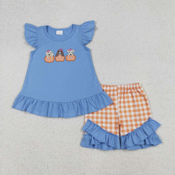 GSSO2700 RTS girl clothes pubby pumpkin toddler girl halloween summer embroidery outfit