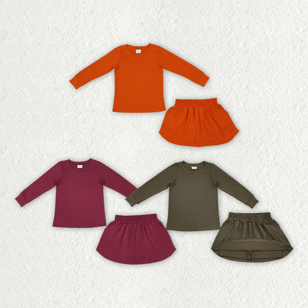 RTS Matching clothing kids fall solid toddler girl long sleeve top and skirt-2026.10.7
